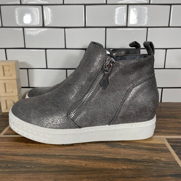 Skechers Lift Off Womens Size 9.5 Shoes Shimmer Pewter Hidden Wedge Ankle Boots - Picture 1 of 13